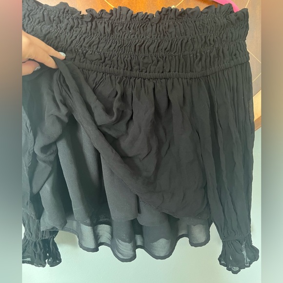 ASOS Off the shoulder chiffon black ruched top - Picture 7 of 7